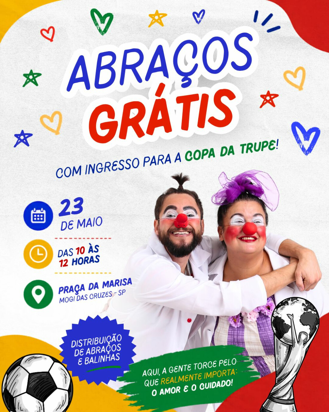 Mogi das Cruzes recebe ação da Trupe do Riso em celebração ao Dia Mundial do Abraço