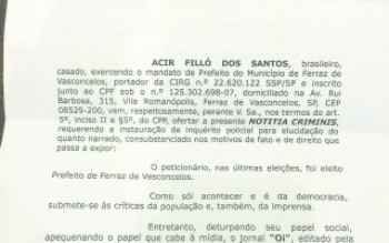 Prefeito de Ferraz denuncia dono do jornal Oi à polícia por extorsão