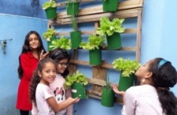 Jovens colhem vegetais para consumo próprio