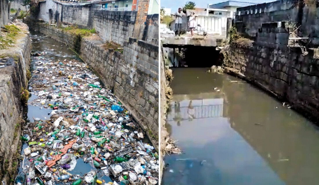 Mogi retira três toneladas de lixo durante limpeza do rio Negro, na Vila Natal
