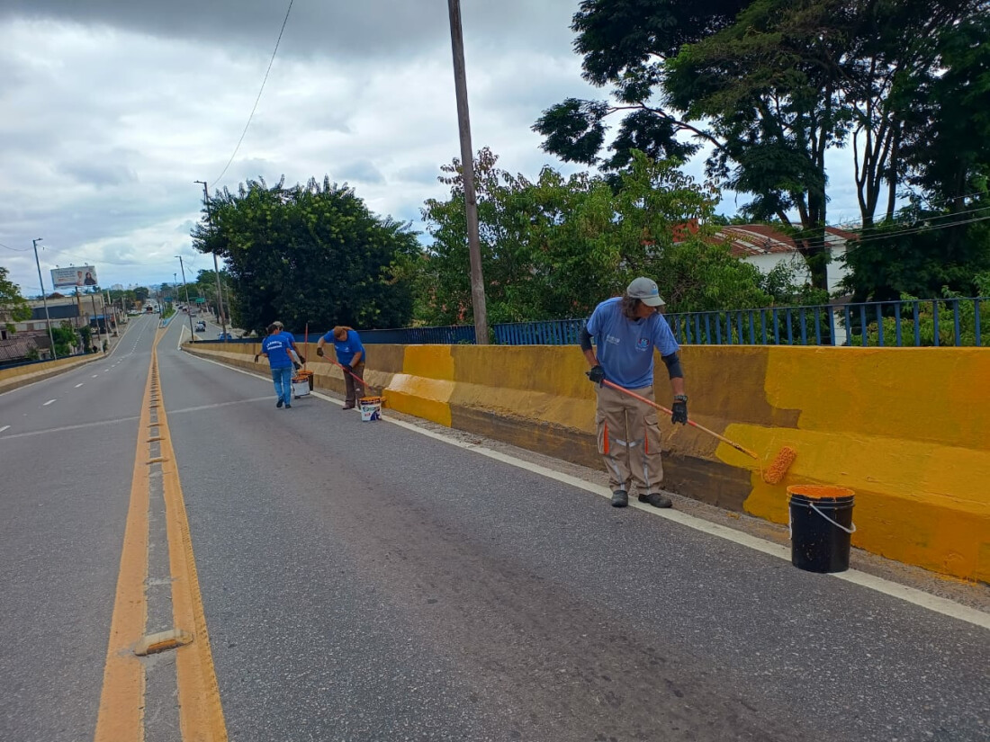 Viaduto Ryu Mizuno recebe pintura na mureta e reforço na sinalização de solo